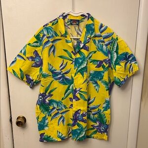 Hawaii Blues Mens Tropical Shirt Yellow Large Vintage